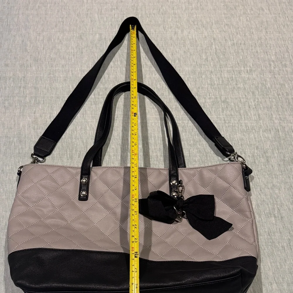 Jessica Simpson Black and Gray Quilted Tote with Bow